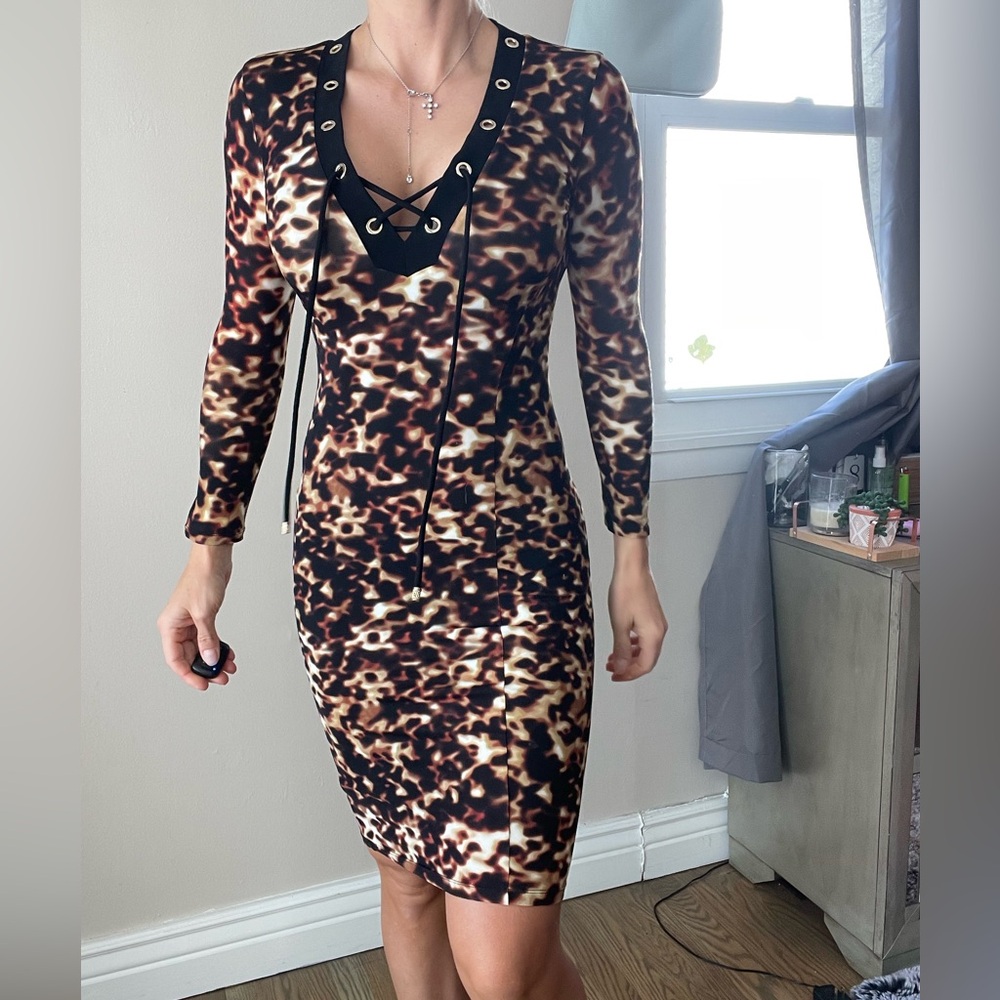 Roberto Cavalli Brown and Black Lace-Up Dress